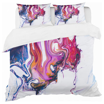 Purple Pink and Blue Marble Composition Mid-Century Bedding, Queen