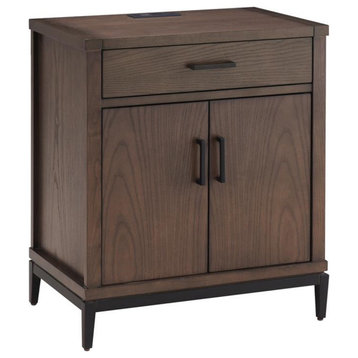 Bowery Hill Modern Assembled Nightstand Table with AC/USB in Coffee Bean/Black