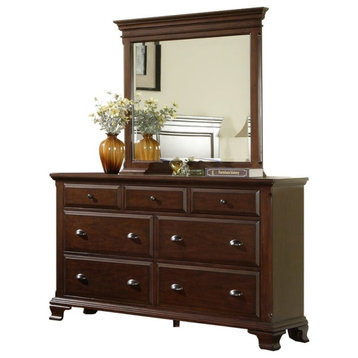 Picket House Furnishings Brinley Solid Wood Dresser with Mirror in Cherry