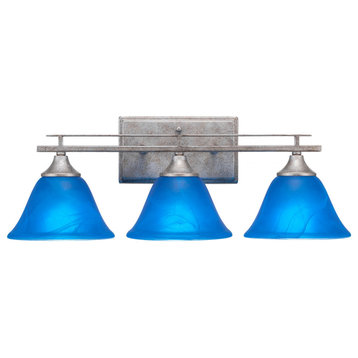 Uptowne 3-Light Bath Bar, Aged Silver/Blue Italian