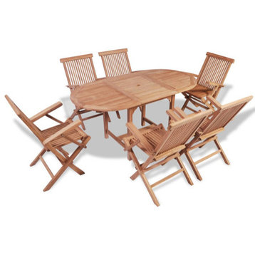 vidaXL Patio Dining Set 7 Piece Patio Folding Table and Chairs Solid Teak Wood