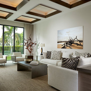 Inspiration for a large contemporary carpeted and beige floor living room remodel in Miami with beige walls