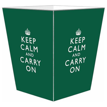 Green Keep Calm and Carry On Wastepaper Basket