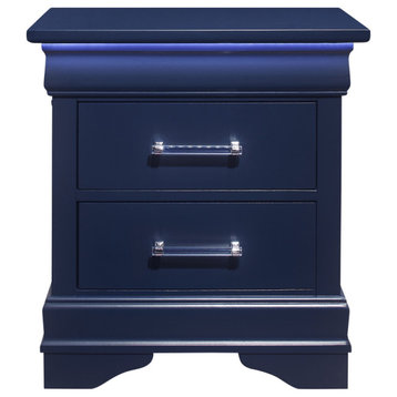 24" Blue Two Drawer Solid Wood Lighted Nightstand