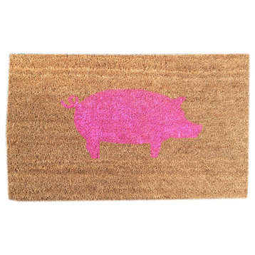 Hand Painted "Pig" Doormat, Pretty in Pink