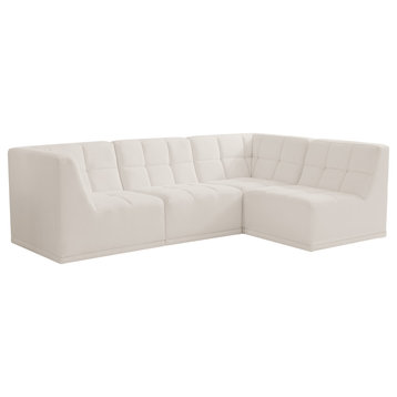 Relax Velvet Upholstered 4-Piece L-Shaped Modular Sectional, Cream