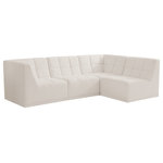 Meridian Furniture - Relax Velvet Upholstered 4-Piece L-Shaped Modular Sectional, Cream - Bolster a contemporary vibe in your living room with this Relax cream modular sectional. Soft cream velvet upholstery offers delicate comfort, making this sectional cozy for anyone who sits in it. Biscuit tufting gives this sectional texture and a modern style, adding extra comfort and elegance to your living space. It's modular design allows you to create infinite configurations, making it a versatile piece to add to your home. A latch underneath the sectional makes it easy to attach to other pieces.