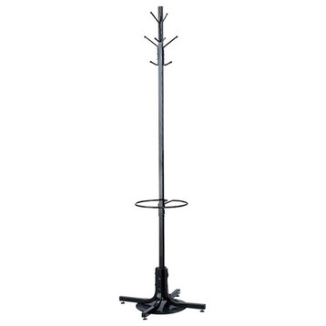 Pemberly Row Black Standing Coat Rack with Umbrella Stand
