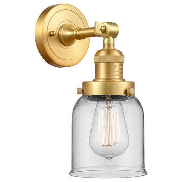 Small Bell 1 Light Sconce, Satin Gold, Clear