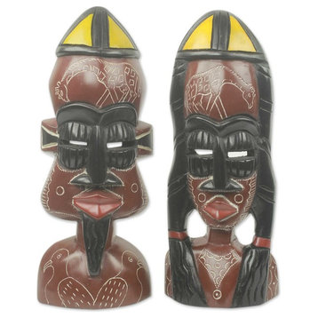 Novica Love and Honor African Wood Masks, 2-Piece Set