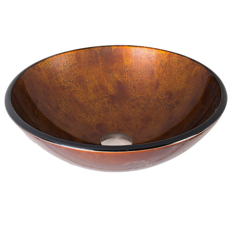 VIGO Giovanni 17"L x 17"W x 6"H Glass Round Vessel Bathroom Sink, Gold and Brown Fusion