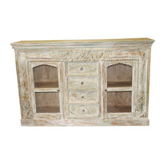 Mogul Interior - Antique Sideboard Ivory Carved 4 Drawer 2 Door Sideboard Buffet Farmhouse Design - Buffets and Sideboards