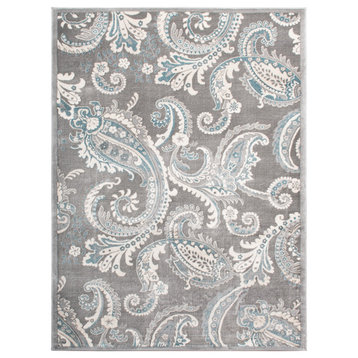 Brentwood Paisley Contemporary Area Rug, Gray, 2'3"x7'7"