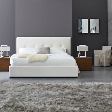 Swami Upholstered Bed with Storage and City 2 Drawer Nightstands