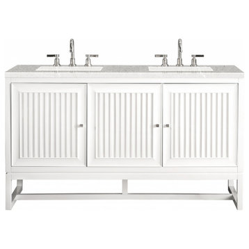 60 Inch White Floating or Freestanding Double Sink Vanity Quartz, James Martin