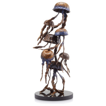 Jellyfish Sextet Brass Statue on Marble Base