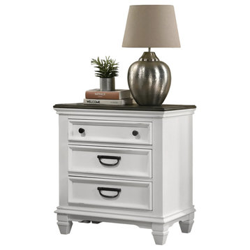Traditional Nightstand, 3 Spacious Drawers With Panel Front, Weathered White