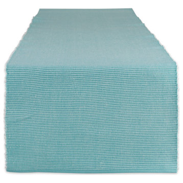 Dii Aqua and White 2-Tone Ribbed Table Runner