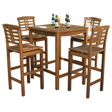 5-Piece Square Eucalyptus Bar Height Dining Set With Bar Chairs