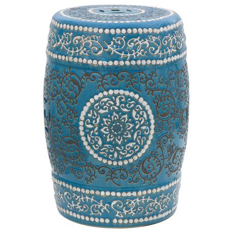 18" Blue Medallion Porcelain Garden Stool