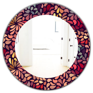 Floral Pattern Bohemian And Eclectic Frameless Round Wall Mirror, 32x32