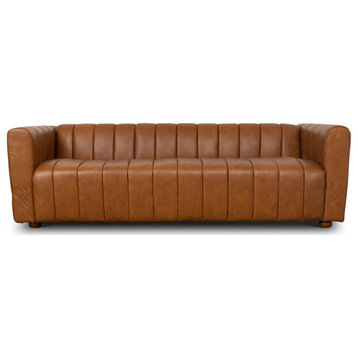 Faroe Mid-Century Modern Genuine Leather Sofa in Cognac Tan