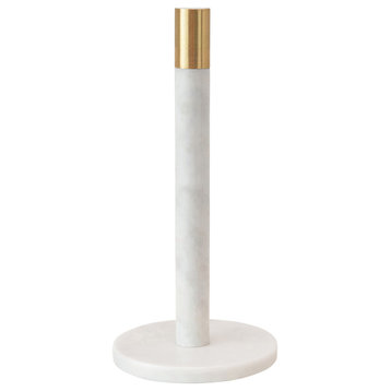 Marble Towel Holder With Brass Top, White