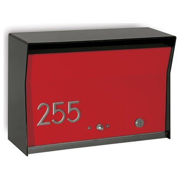 RetroBox Locking Modern Wall Mounted Mailbox, in Black and Red
