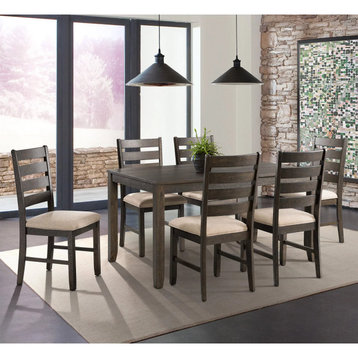 Dining Set, 6 Chairs With Padded Polyester seat & Rectangular Table, Brown/Beige