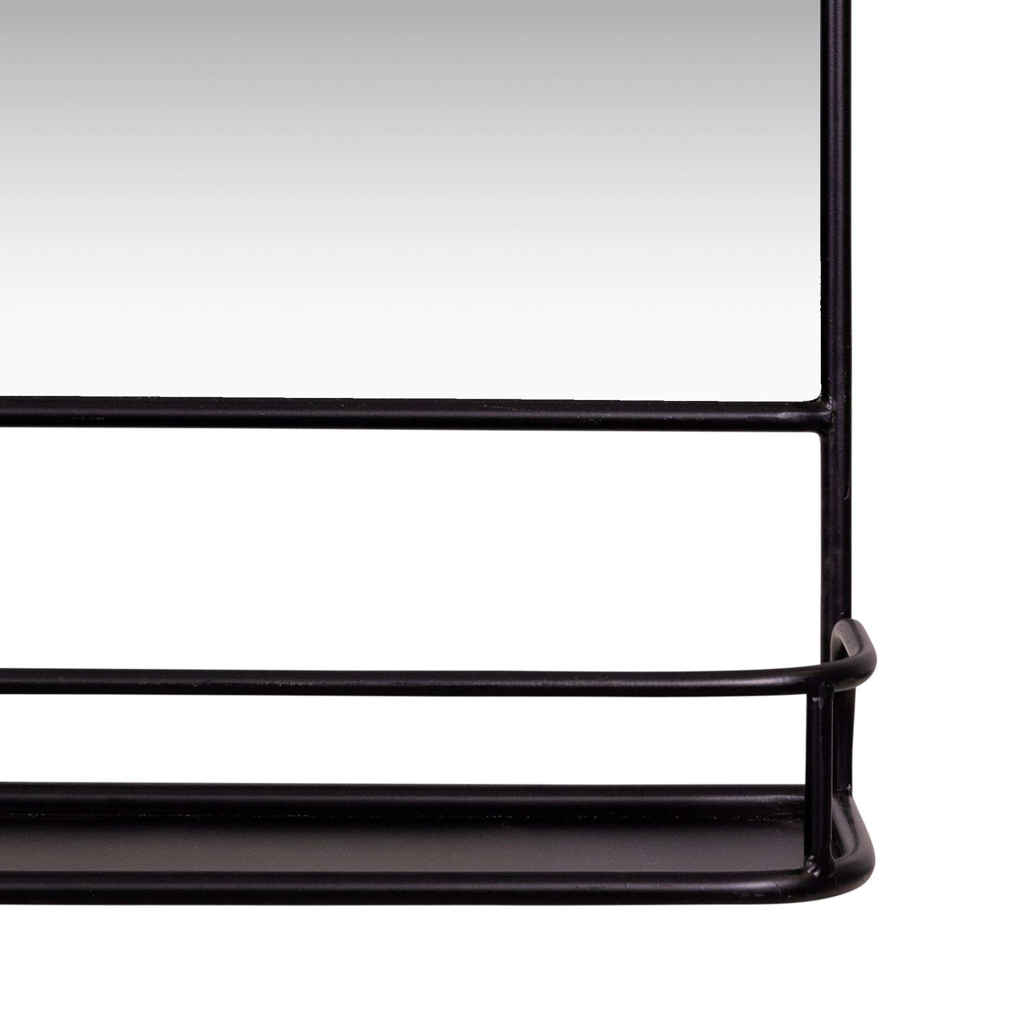 Black Rectangular Wall Mirror With Shelf Transitional Bathroom