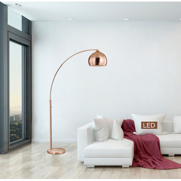 Alrigo 80" LED Arched Floor Lamp With Dimmer, Rose Copper