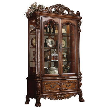 ACME Dresden 2-Door Curio Cabinet with Claw Leg in Cherry Oak Wood