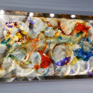 Rhythm - Abstract Metal Wall Art, Colorful Red, Blue, Pearl Painting
