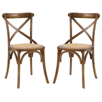 Modern Contemporary Urban Living Dining Side Chair, Set of 2, Wood, Brown