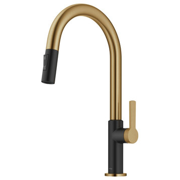 Oletto Pull-Down 1-Hole Kitchen Faucet, Brushed Brass/ Matte Black
