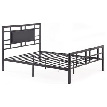 Hodedah Complete Metal Full-Size Bed with Headboard-Footboard in Black Finish