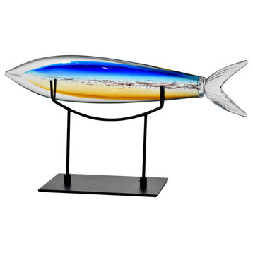 Hand Blown Glass Fish Figurine With Stand