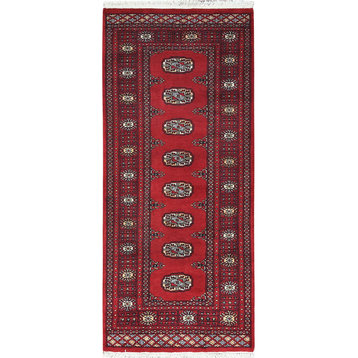 Deep and Rich Red Hand Knotted Mori Bokara Extra Soft Wool Runner Rug 2'7"x5'10"