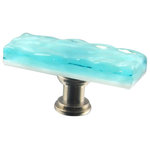 Glass Storm Studios - Aqua Mist Handmade Glass, Oblong Knob - Textured, layered and glittering light aqua glass. All our products are handmade to order.  Important: Do not use an electric drill or electric screwdriver.