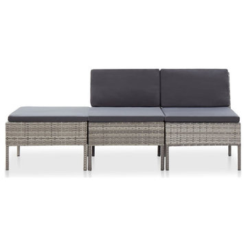 vidaXL Patio Furniture Set 3 Piece Sectional Sofa Set with Table Rattan Gray