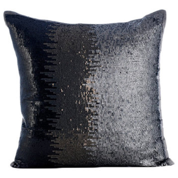 Gray Art Silk 18"x18" Sequins Ombre Pillows Cover, Knight Of Soul