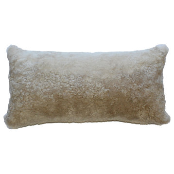 New Zealand Curly Shorn Sheepskin Rectangle Cushion, 11x22", Oatmeal