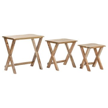 Henri Rustic Handcrafted Acacia Wood Nested Side Tables (Set of 3), Natural