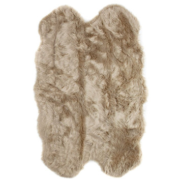 Plush and Soft Faux Sheepskin Fur Shag Area Rug, Light Brown, 4'x6'Shaped