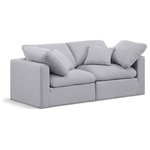 Meridian Furniture - Indulge Upholstered Modular Sofa, Grey, 2-Piece: 2 Corner Chair, Down Stuffed Linen Textured Fabric - Experience ultimate comfort and style with our grey linen textured fabric Indulge Sofa. The luxurious linen texture of the fabric will elevate the aesthetic of any room. This sofa provides ample space for you to relax while its modular build offers the option of unlimited configurations. Whether you're looking to add a stylish element to your living room or a comfortable seating option to your bedroom, this sofa is the perfect choice.