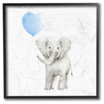 Stupell Industries Baby Elephant Blue Balloon Linen Look, 12 x 12