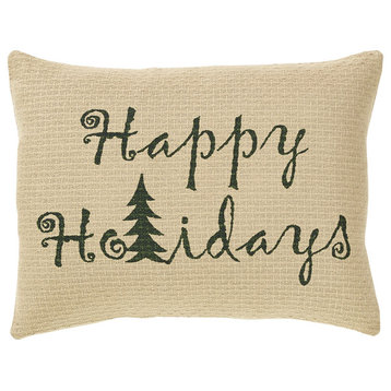 Evergreen Happy Holidays Woven Cotton Pillow Cover 14 X 18 in.