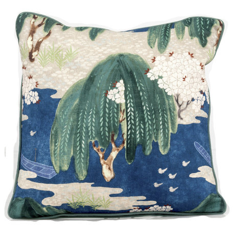 Thibaut Willow Tree Pillow Cover, Chinoiserie Pillow Cover, Navy, 16x16