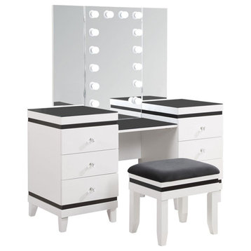 Coaster Talei 6-drawer Wood Vanity Set with Hollywood Lighting Black and White