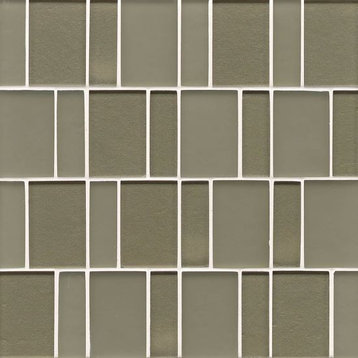 12"x12" Manhattan Gloss/Matte Glass Brick Pattern Mosaic, Mint
